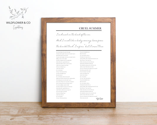 TS Song CRUEL SUMMER Print File ONLY