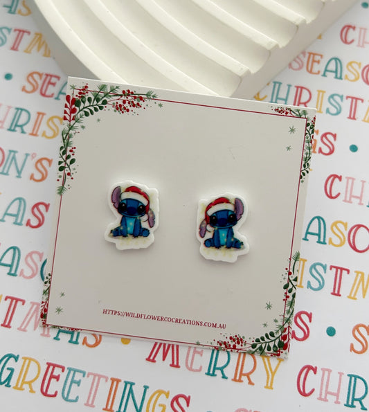 Blue Alien Christmas Studs