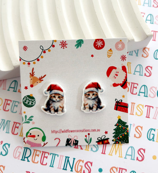 Cat Christmas Studs