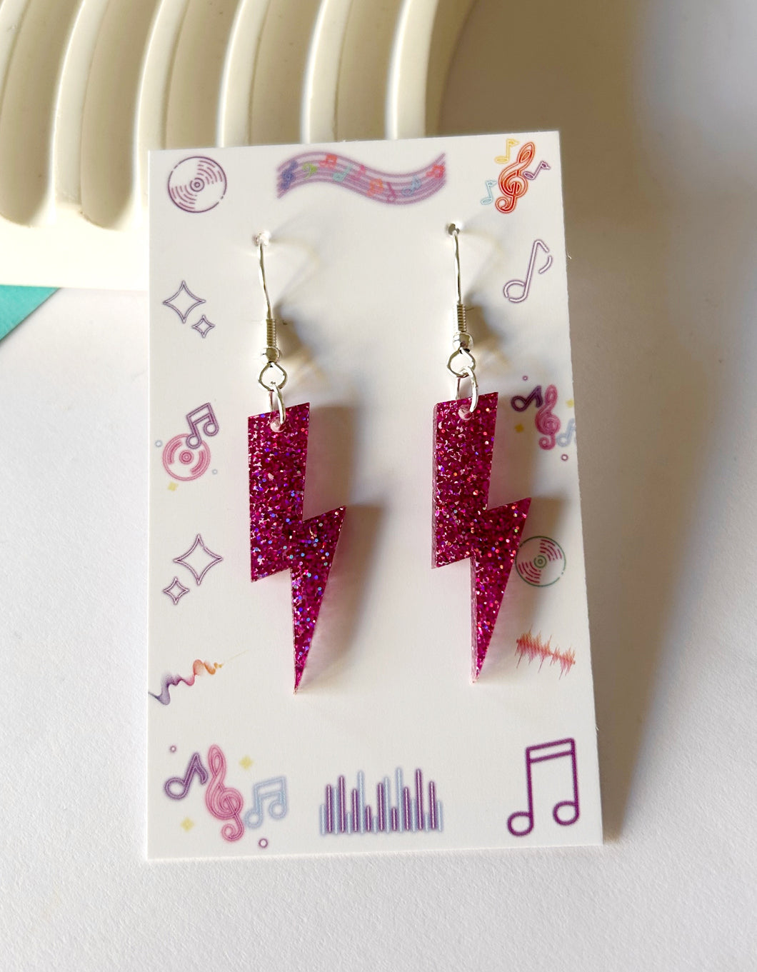 Pink Lightning Bolt dangles