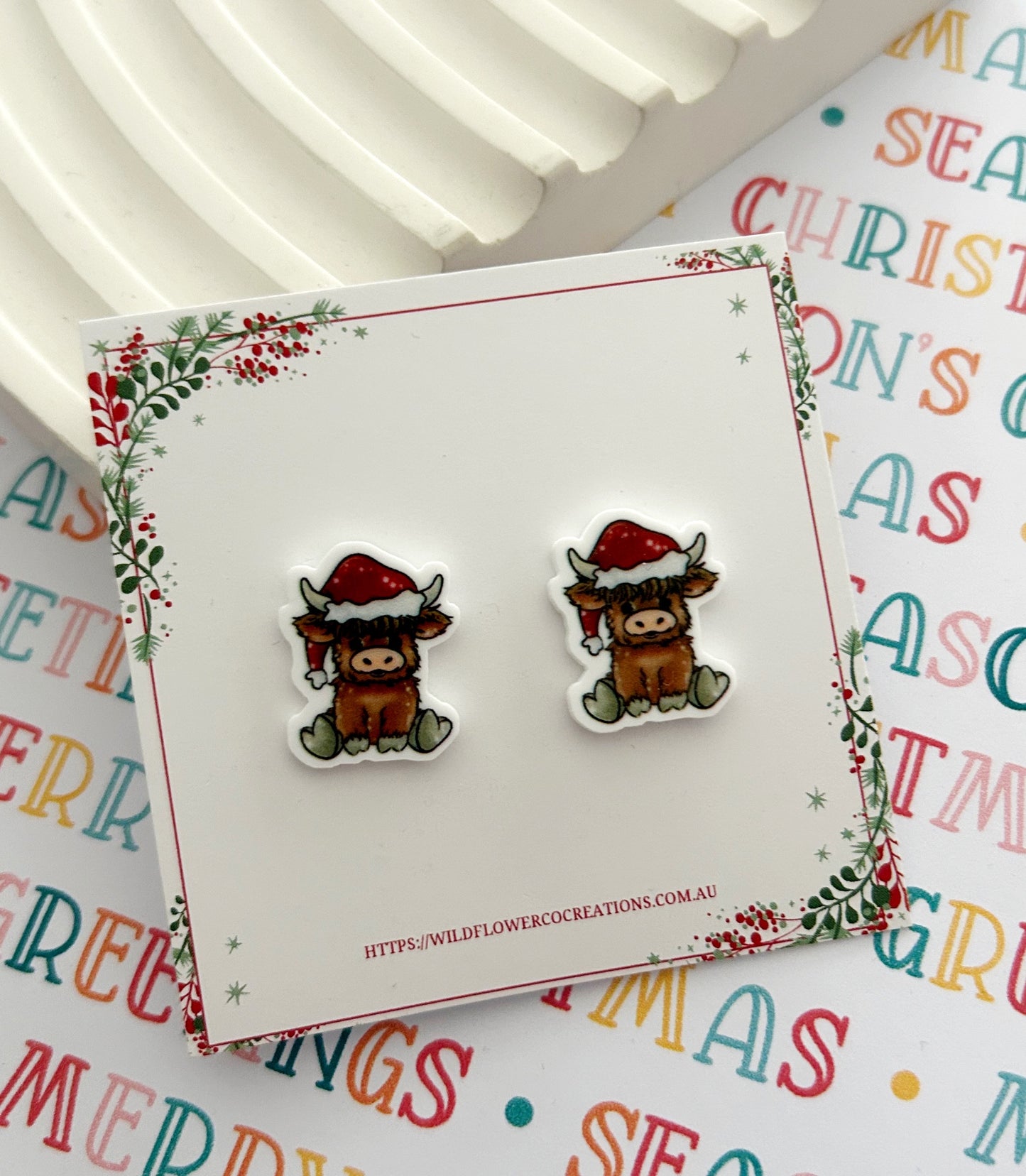 Hyland Cow Christmas Studs